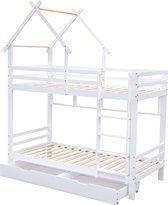 Merax Stapelbed met Opbergruimte - Hoogslaper Huisbed met Ladder - Bed voor Kinderen - Wit