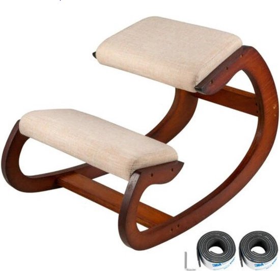 Velox Chaise ergonomique au genou – Chaise à bascule – Bois de bouleau – Craft courbé – Chaise de bureau – Design nordique – Marron
