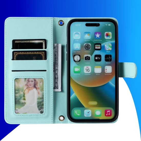 Étui adapté pour iPhone XR - Bookcase - Porte-cartes - Cordon - Simili cuir - Turquoise