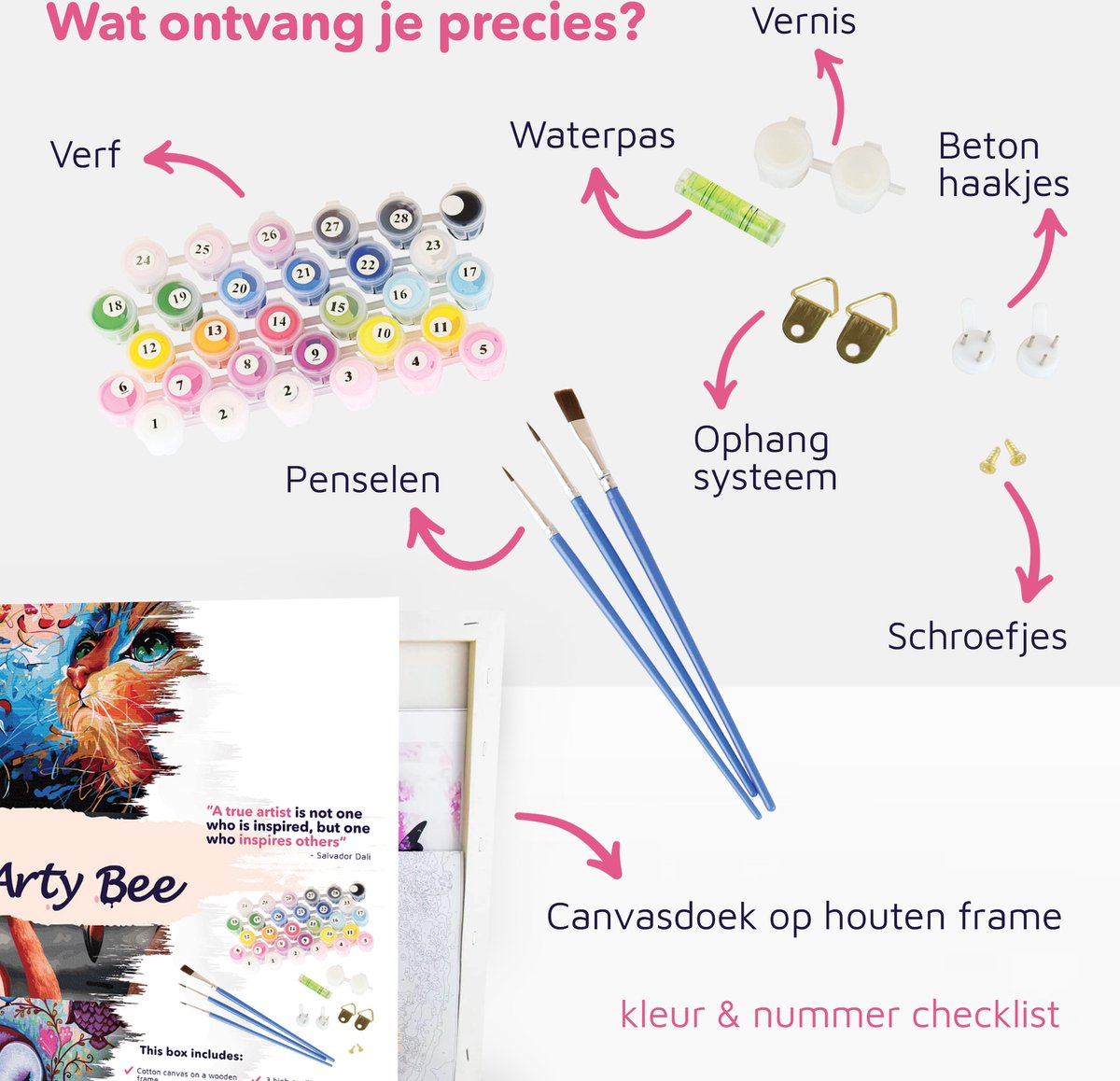Schilderen Op Nummer Volwassenen DIY Paint By Number Compleet Hobby Pakket op Frame met Vernis - ®Arty Bee - Bloemen Trio - 3x40x50cm — afbeelding 2