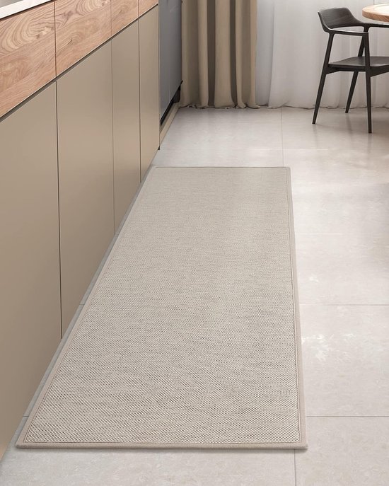 Tapis de Cuisine Lavable Antidérapant Tapis de Cuisine Tissé Absorbant Tapis de Cuisine Tapis de Cuisine Facile à Nettoyer Tapis de Cuisine pour Cuisine Salle à Manger Buanderie Beige 43 x 180 cm