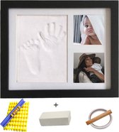 Helofa Fotolijst met Klei Afdruk – Baby Hand en Voet – Zwart Lijstje – Kraamcadeau en Babyshower – Gipsbuik