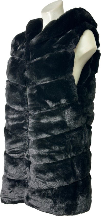 Elegante Dames Faux Fur Bodywarmer met Capuchon – Warm en Zacht - Beschikbaar in 6 stijlvolle kleuren - One Size - Zwart - Merkloos