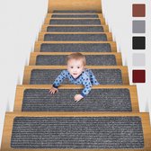 Set van 15 trapmatten, 20 cm x 76 cm, zelfklevende trapmat voor kinderen, ouderen en huisdieren, grijs