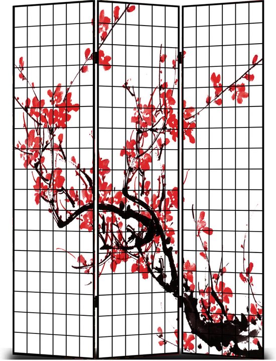 Fine Asianliving Japans Kamerscherm Scheidingswand B120xH180cm 3 Panelen Kersenbloesems Zwart
