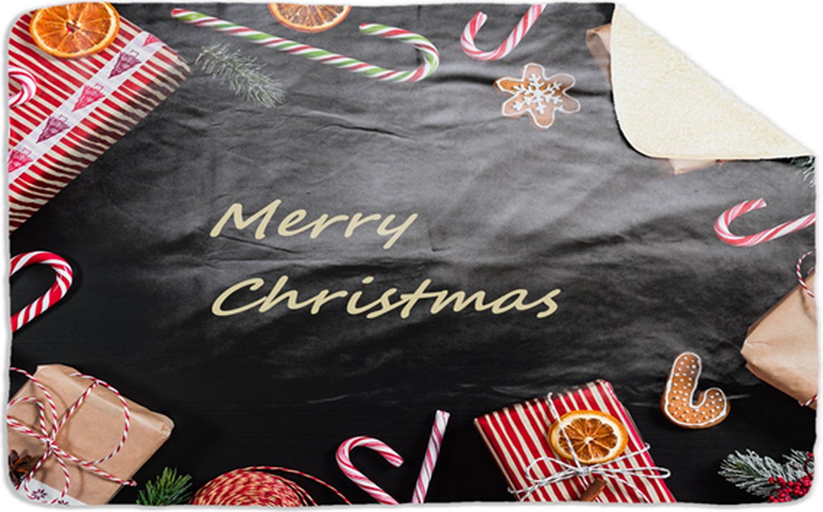 Fleecedeken Merry Christmas2, FD2023510, Plaid, 96x146cm, Polyester Sherpa