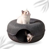 Kattentunnel en Kattenmand - Plezier voor uw kat - Multifunctioneel - Kattenspeelgoed speeltunnel kattenhuis – kattenhol rond kattenspeeltjes - cat cave donut - antraciet vilt