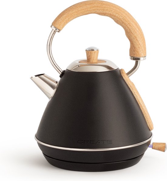 CREATE Waterkoker Retro - 1200 Watt - 1 Liter - RVS - BPA vrij - Elektrisch - Zwart - Kettle Retro M