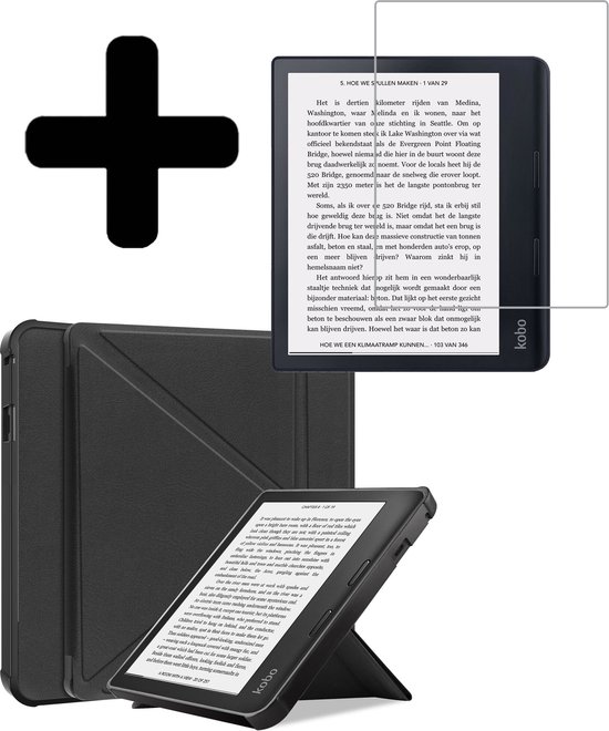 Hoesje Geschikt voor Kobo Sage Hoes Bescherm Hoesje Case Luxe Sleep Cover Trifold Met Screenprotector - Hoes Geschikt voor Kobo Sage Hoesje - Zwart