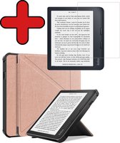 Hoesje Geschikt voor Kobo Libra 2 Hoesje Luxe Bescherm Case Met Screenprotector - Hoes Geschikt voor Kobo Libra 2 Hoes Book Cover - Rosé Goud