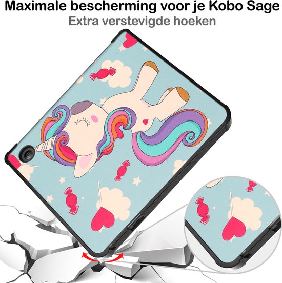 Hoesje Geschikt voor Kobo Libra 2 Hoesje Luxe Bescherm Case Trifold Met Screenprotector - Hoes Geschikt voor Kobo Libra 2 Hoes Book Cover - Eenhoorn van Hoesje  — afbeelding 5