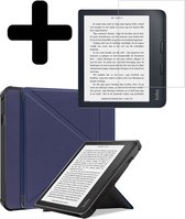Hoesje Geschikt voor Kobo Libra 2 Hoes Bescherm Hoesje Case Luxe Sleep Cover Met Screenprotector - Donkerblauw