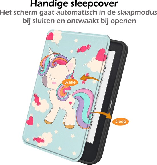 Hoesje Geschikt voor Kobo Clara 2E Hoes Book Case - Hoes Geschikt voor Kobo Clara 2E Hoesje Book Cover Met Screenprotector - Eenhoorn van Hoesje  — afbeelding 3