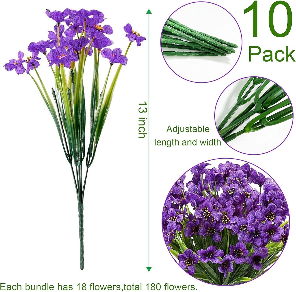 LOMOHOO 9 Bundels Kunstbloemen Zoals Echte Lentebloemen Kunstbloemen Balkonplanten Kunstmatig Boeket Uv-Bestendige Zijden Bloemen Voor Balkontuin Balkonbak Buitenbloembak (Paars, Roze, Wit