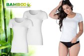 Bamboo - T Shirt Dames - Bamboe - Ronde Hals - 2 Stuks - Wit - S - Anti Zweet Shirt Dames - Bamboe Ondershirt - Onderhemd Dames Shirts Korte Mouw - Extra Lang