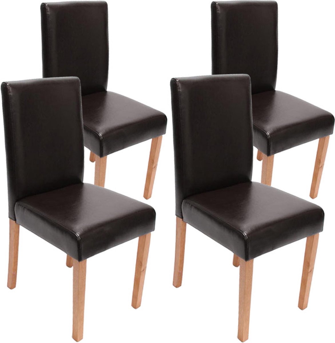 Cosmo Casa Set van 4 eetkamerstoelen - keukenstoelen Littau - Leer - Bruin lichte poten