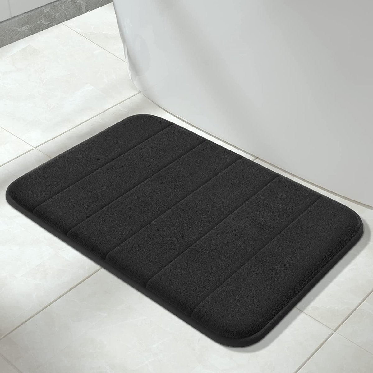 Badmat van traagschuim zacht comfortabel super wateropname antislip dik machinewasbaar gemakkelijk te drogen voor badkamertapijt 80 x 50 cm zwart