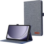 Case2go - Tablet hoes geschikt voor Samsung Galaxy Tab A9 Plus - Bookcase van spijkerstof met pasjeshouder - Blauw