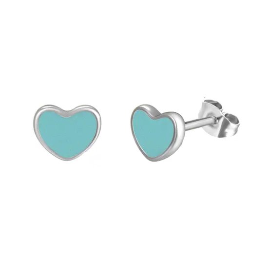 Kinder oorbellen - oorstekers meisje - zilverkleurig - zilver plated - hartjes oorbellen - blauwe oorbellen - oorknopjes - zilverkleurige meisjes oorbellen - cadeau voor meisje