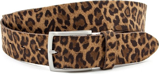 Thimbly Belts Dames riem bruin/zwart luipaard - dames riem - 4 cm breed - Bruin/Zwart - Echt Leer - Taille: 85cm - Totale lengte riem: 100cm