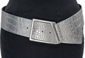 Thimbly Belts Dames brede heupriem zilverkleurig croco - dames riem - 6 cm breed - Zilver - Echt Nerf Leer - Taille: 85cm - Totale lengte riem: 100cm