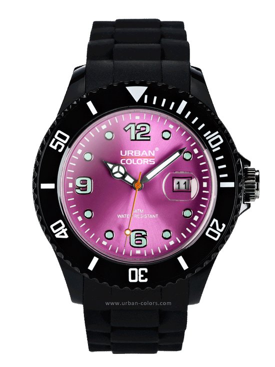 URBAN COLORS Horloge Zwart/ Roze / Pink - Inclusief luxe verpakking