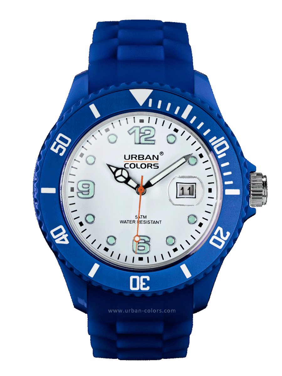 URBAN COLORS Horloge Marineblauw/wit - Inclusief luxe verpakking