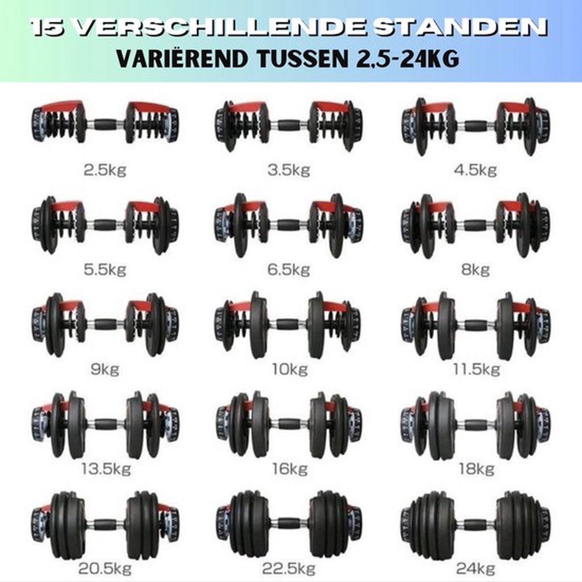 Yaheetech Set van 2 verstelbare halters, 15 treden van staal