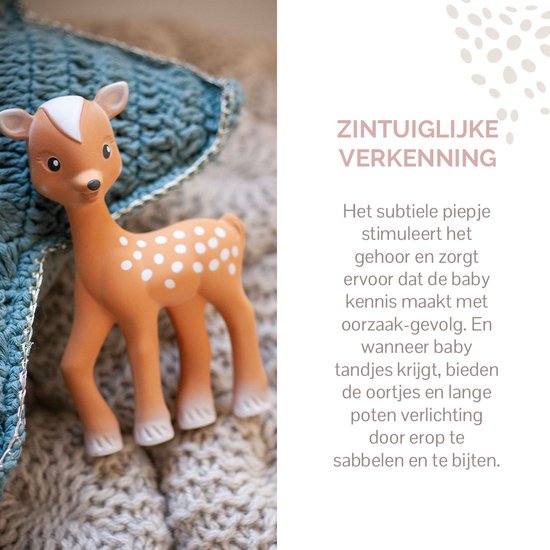 Sophie de giraf Fanfan het hertje - Bijtspeeltje - Bijtspeelgoed - Baby speelgoed - Kraamcadeau - Babyshower cadeau - 100% Natuurlijk rubber - Vanaf 0 maanden - 15.5x9x5 cm - Bruin