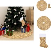 vidaXL Kerstboomrok - Geel - 90 cm diameter - Met sneeuwpatroon - Inclusief kerstsok - Kerstboomrok