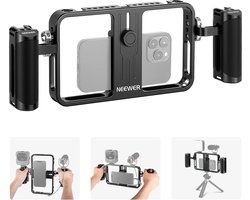 520 c - Mobiele Telefoon Stabilisator Set, Hard Shell Mobiele Telefoon Kooi van Aluminium met Siliconen Handgrepen, Compatibel met iPhone 14Plus14 Pro Max13ProMax en Samsung voor Vloggen en Live Streaming