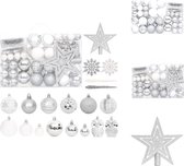 vidaXL Kerstballenset - Onbreekbaar Zilver en Wit - Verschillende maten - Lichtgewicht - Eenvoudig op te bergen - Kunststof - Kerstbalhaakjes