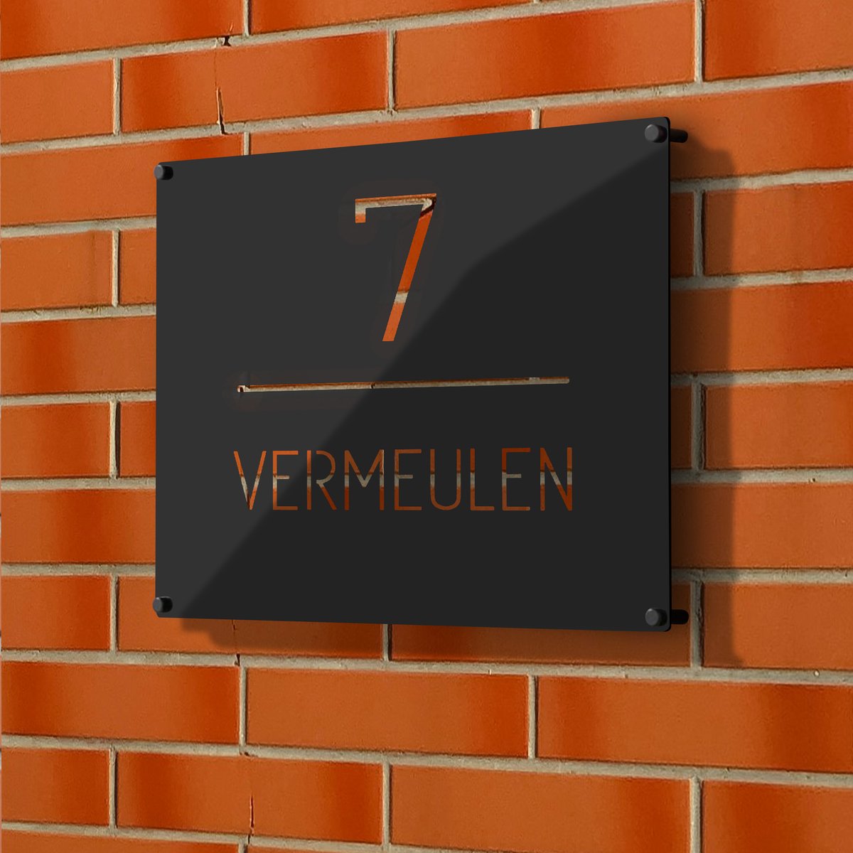 Naambordje Voordeur – Naambordje Huisnummer – 1,5 mm RVS – Modern Design – Met Nummer En Naam - Zwart of Grijs - 20x20