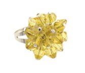 Behave Dames ring verstelbaar zilver-kleur met gele kraaltjes