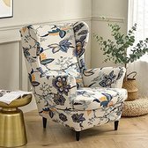 2-Piece Wing Chair Cover, Armchair Throws, Wing Chair Protective Covers, Elastic Stretch Tiger Chair Cover with Armrest, High Backrest, Universal (Poppy Flower)