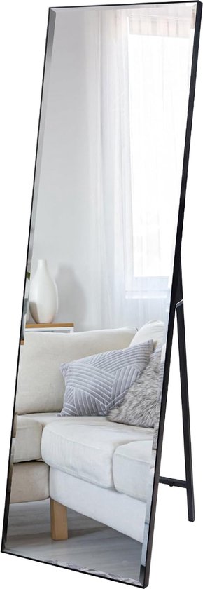 140 x 41 cm wandspiegel of staande spiegel, full-body spiegel, grote verticale spiegel met standaard voor slaapkamer, woonkamer, kleedkamer, hal (zwart kleedspiegel)