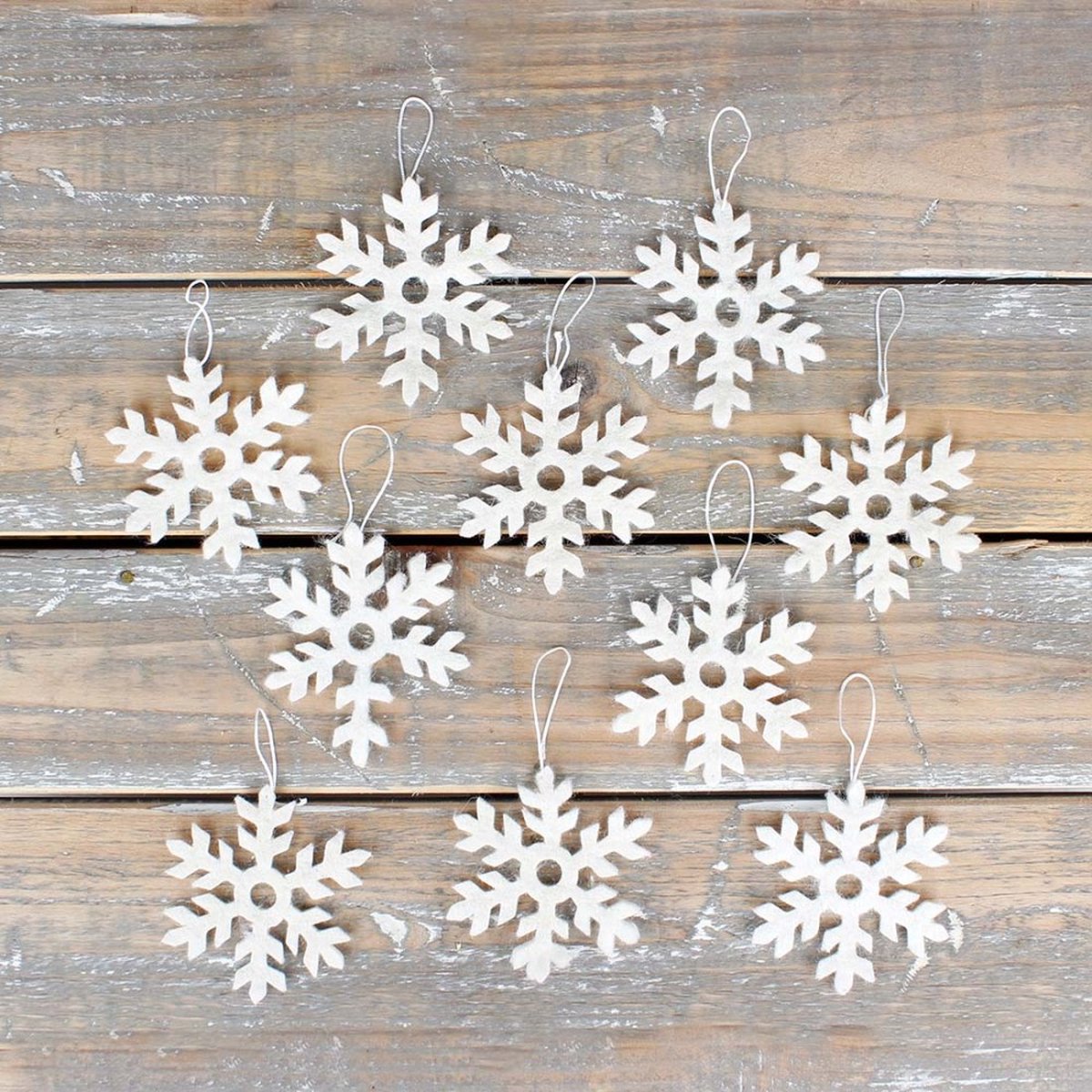 Set kersthangers vilt witte sneeuwvlokken - 10 stuks