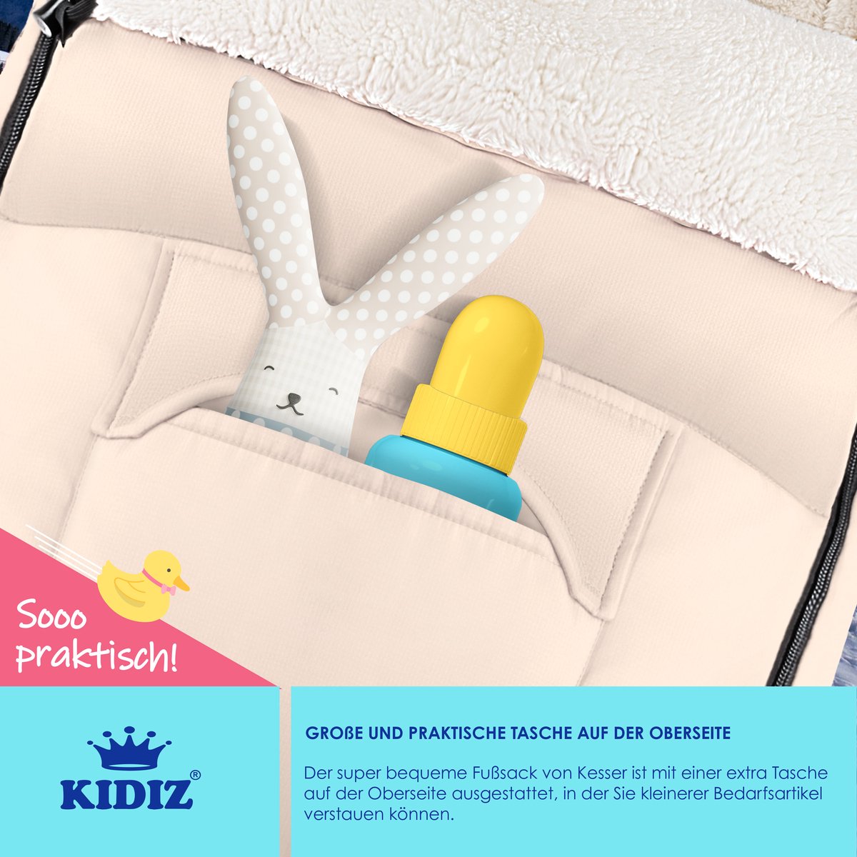 KIDIZ® Voetenzak voor Autostoeltje en Buggy met Ritssluiting - Baby Slaapzak Deken voor Maxi-Cosi & Wandelwagen / Kinderwagen - Beige – foto 6
