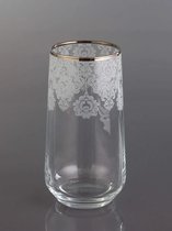 Abka Kristal - Helena Platina - Longdrinkglas set (470 ml) - Versierd met de hand met platina rand - 6 stuks