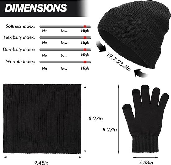 Ensemble Hiver TAGVO 3 En 1 - Bonnet, Écharpe Et Gants Tactiles - Chaud Et Léger Pour Homme Et Femme