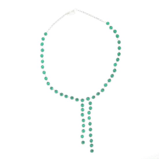 Behave Dames ketting zilver kleur met groene stenen en hangers 44 cm