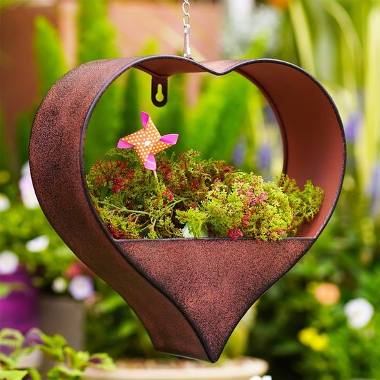 Pot de fleur en métal en forme de coeur, décoration de jardin suspendue  extérieure,... | bol