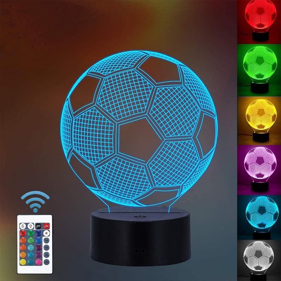 Voetbal 3D Illusie Lamp - Kleurverandering - Decoratieve Voetballamp voor Sfeervolle Verlichting - 16 Kleuren Afstandsbediening - Creatief Nachtlampje voor Voetbalfans en Interieurdecoratie