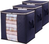 Pack of 3 90 L Storage Bags, Foldable Moving Boxes with Reinforced Handle, Clothes Storage Box, Clothes Storage for Duvets, Clothes, Bedding, Wardrobe, Blue