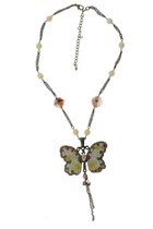 Collier Behave - avec pendentif - papillon - marron - paillettes - femme - 40 cm