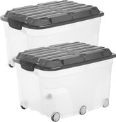 Roller 6 Set of 2 Storage Boxes 57 L with Lid, Plastic (PP) BPA-Free, Transparent/Black, 2 x 57 L (60.0 x 40.0 x 37.0 cm)