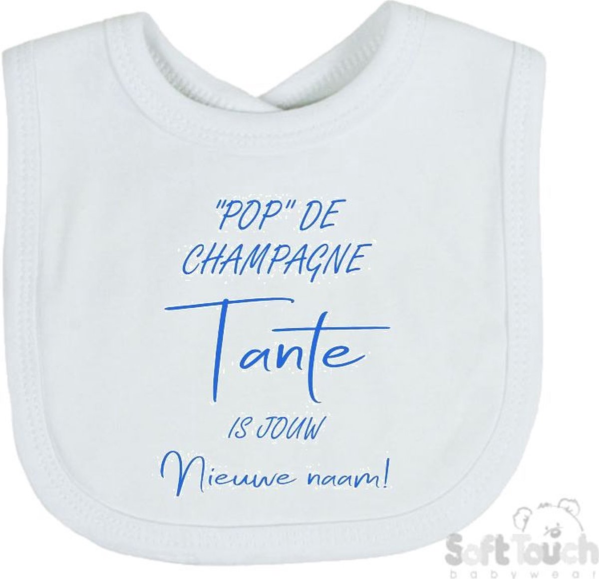 Goedkoopste Soft Touch Slabber Slabbetje Slab Pop de champagne Tante is jouw nieuwe naam! Unisex Katoen Wit/blauw Maat 33x22 Cm