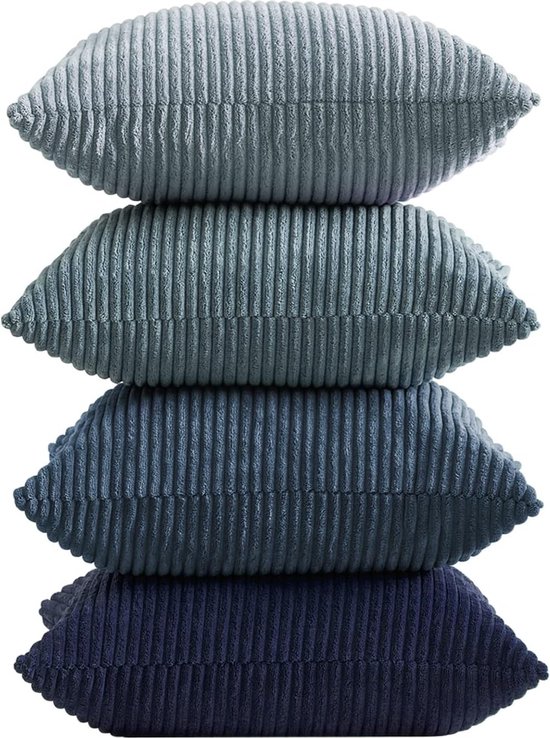 Foto: Kussensloop blauw 40 x 40 cm set van 4 stuks corduroy kussenslopen sierkussen decoratief kussen voor bank slaapkamer woonkamer balkon kinderen pluizig kleurverloop