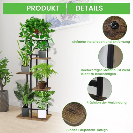 Outsunny Plantenrek Bamboe Plantenrek Ronde Bloemen Planken Bloempothouder 5 Niveaus Natuurlijk Hout