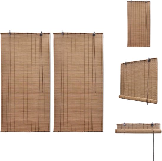vidaXL Bamboe Rolgordijn - Bruin - 80 x 160 cm - Privacy en Lichtfilter - Eenvoudig te Reinigen en Bevestigen - Set van 2 - Jaloezie